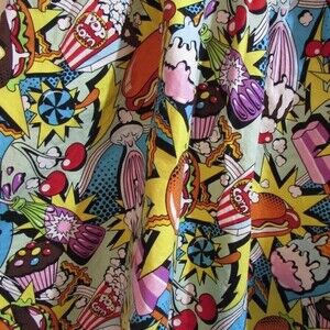 FOLTER DRESS SIZE XS SNACK ATTACK COMIC BOOK PRINT 50'S STYLE SLIT POCKE… PINUP